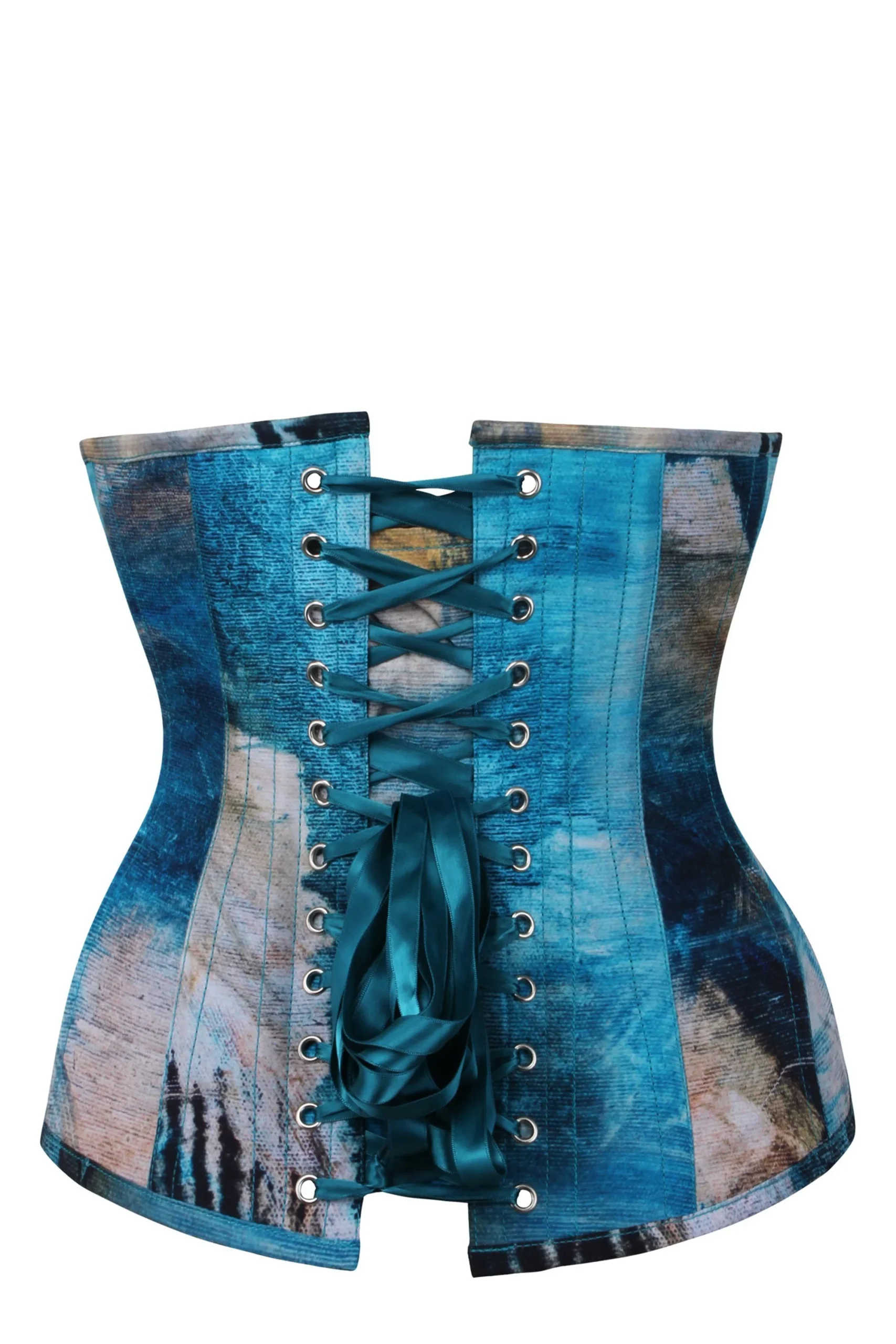 CORSET SERRE-TAILLE LONGLINE IMPRIMÉ OPALE BLEUE ET SABLE BROSSÉS ABSTRAITS – Image 2
