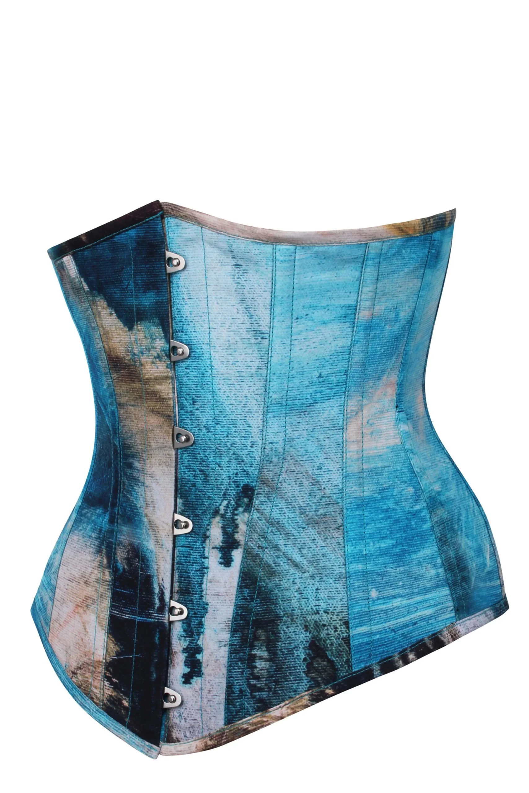 CORSET SERRE-TAILLE LONGLINE IMPRIMÉ OPALE BLEUE ET SABLE BROSSÉS ABSTRAITS – Image 3