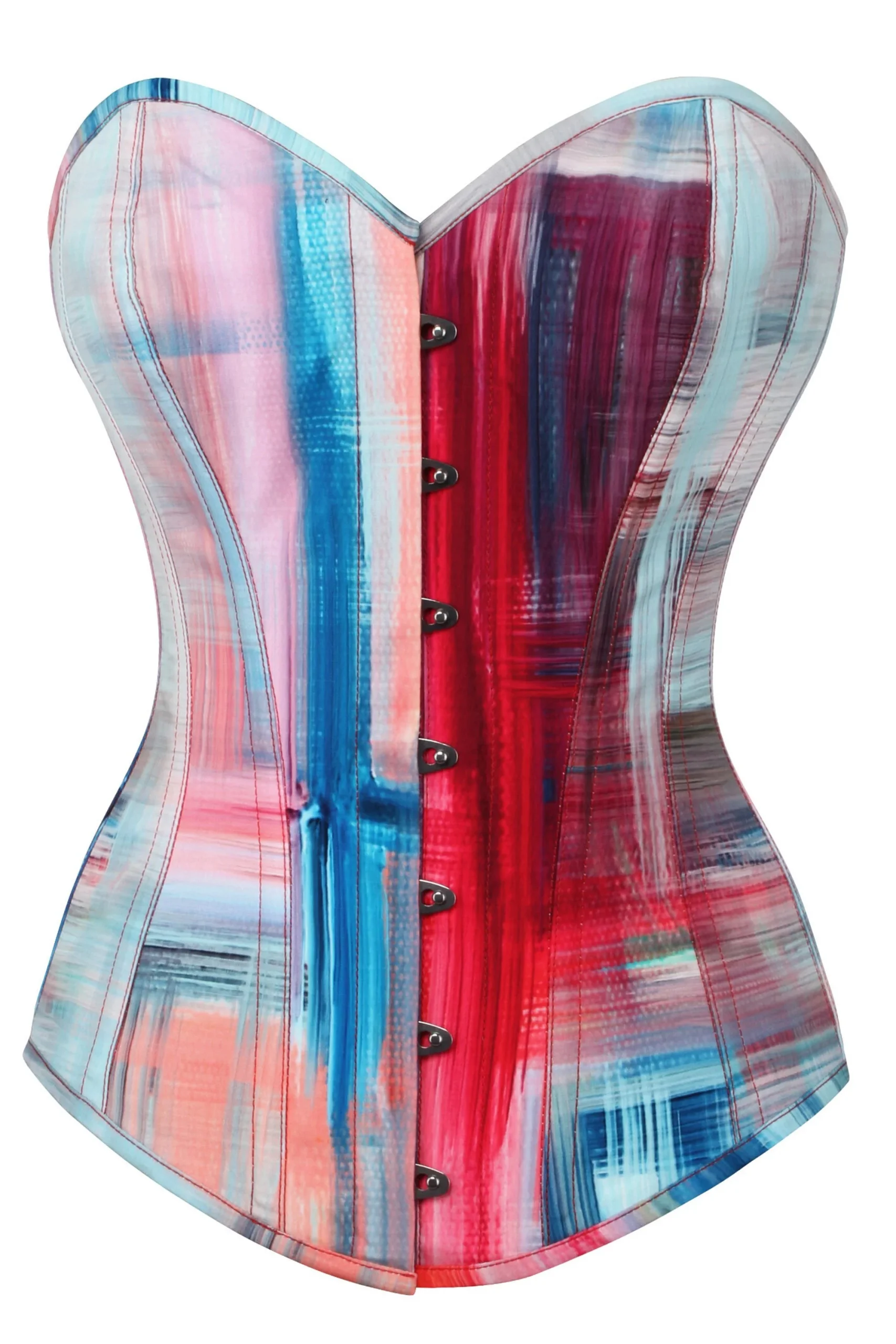 COSRSET BUSTIER LONGLINE IMPRIMÉ COUP DE PINCEAU BLEU ET ROUGE ABSTRAIT