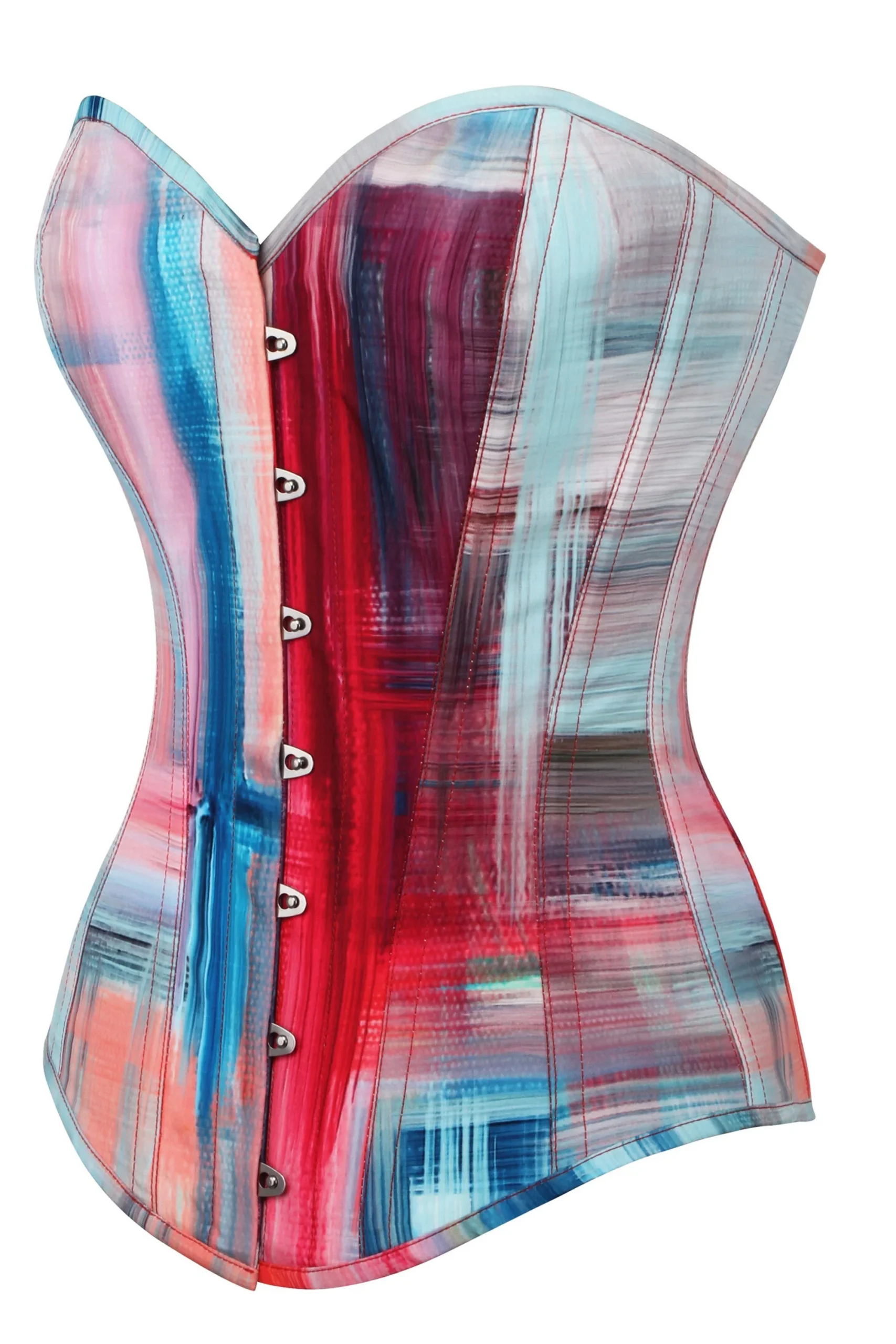 COSRSET BUSTIER LONGLINE IMPRIMÉ COUP DE PINCEAU BLEU ET ROUGE ABSTRAIT – Image 3