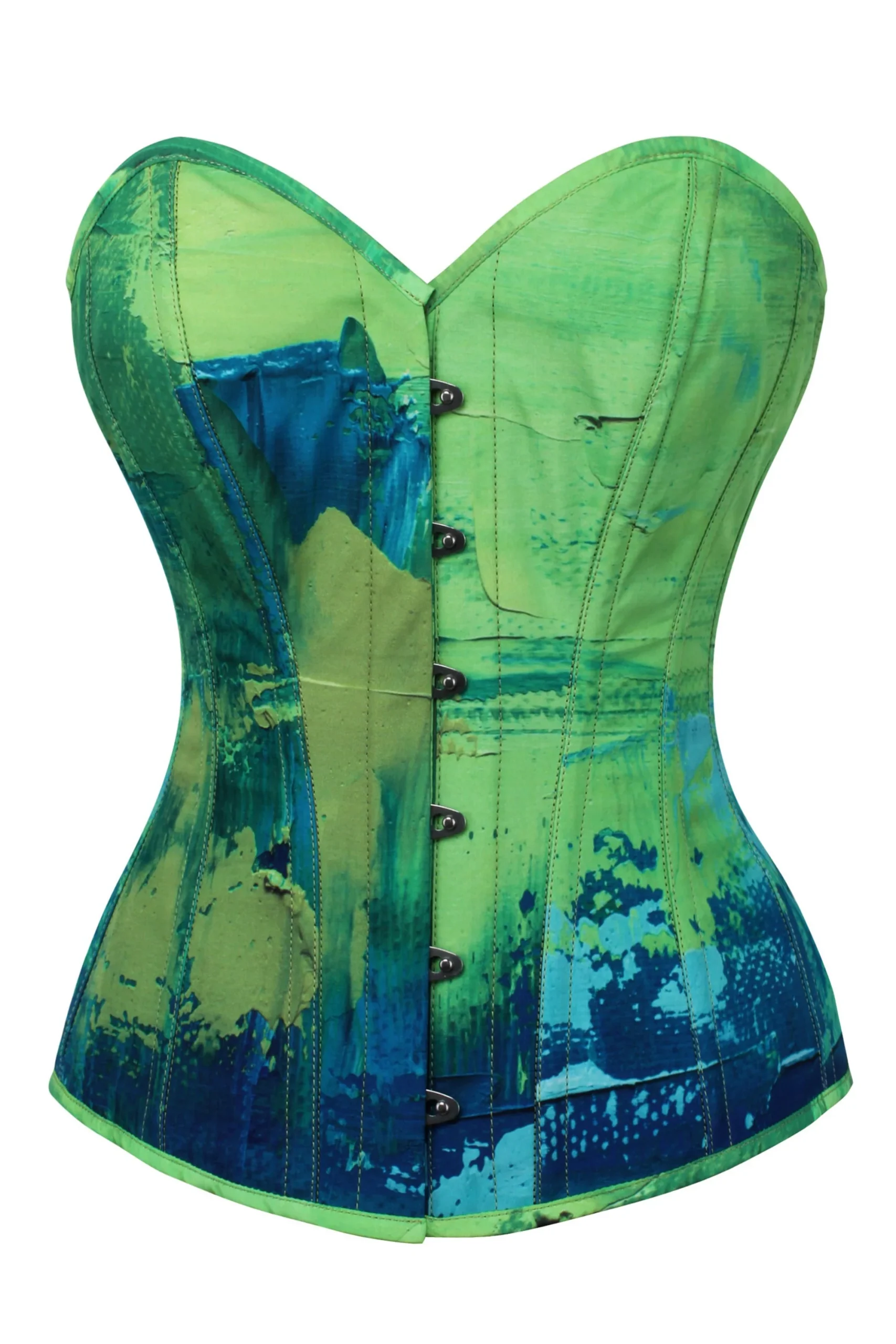CORSET BUSTIER VERT ET BLEU IMPRIMÉ TACHE DE COULEUR