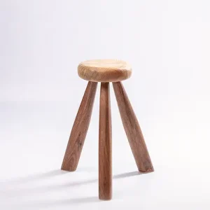 Tabouret d&rsquo;Alpage en Frêne Ondé et Noyer