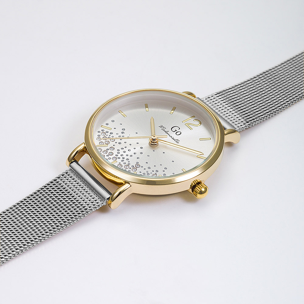 Montre Femme Boîtier Doré Bracelet Métal Argenté – 695576 – Image 2