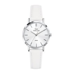 Montre Femme Boîtier Argenté Bracelet Cuir Blanc – 698931
