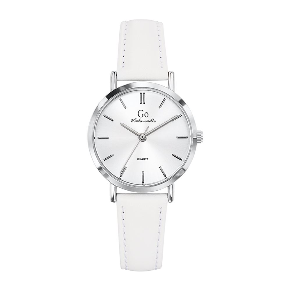 Montre Femme Boîtier Argenté Bracelet Cuir Blanc – 698931