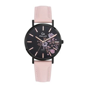 Montre Femme Boîtier Noir Bracelet Cuir Rose – 699009