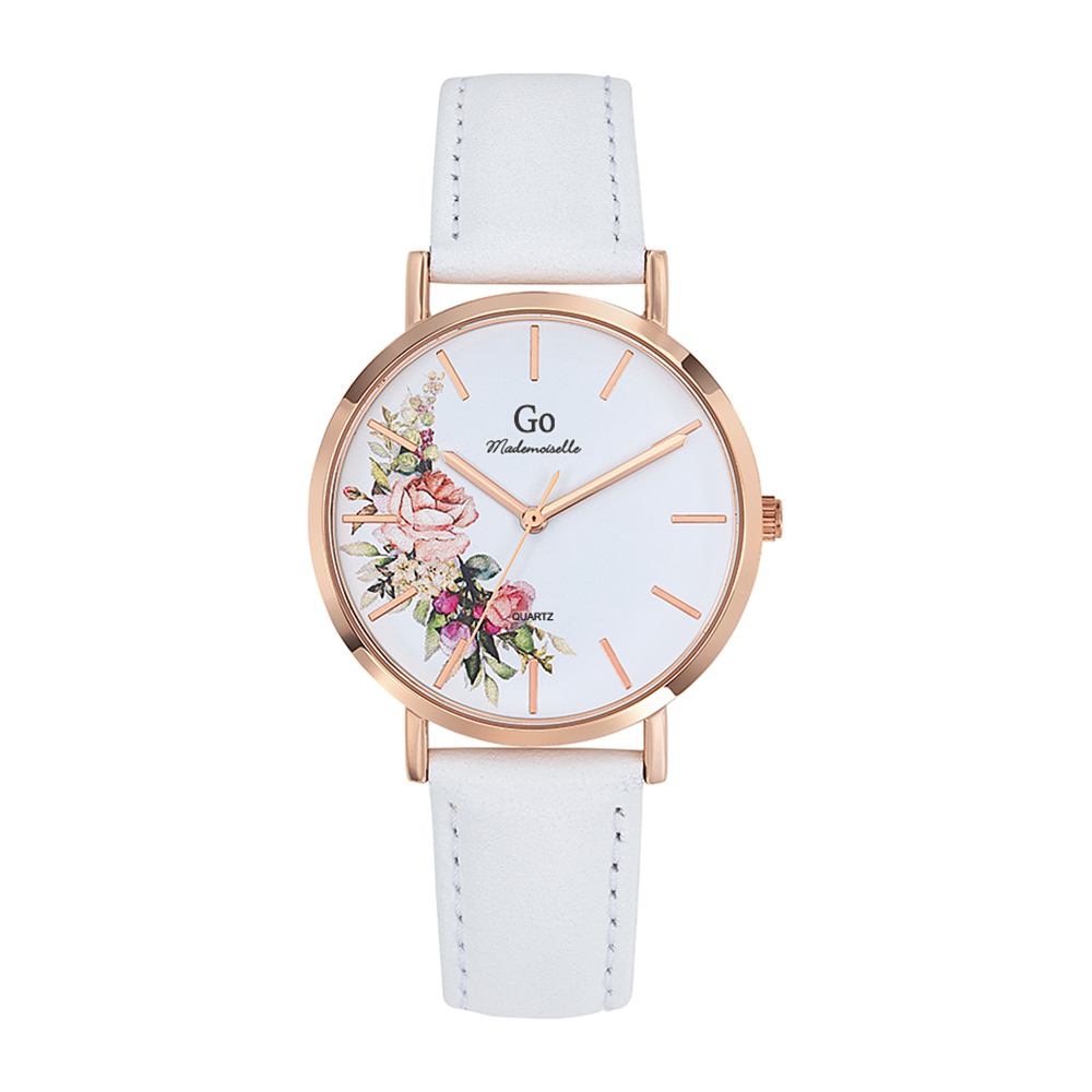 Montre Femme Boîtier Doré rose Bracelet Cuir Blanc – 699257