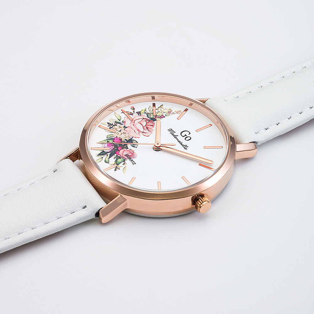 Montre Femme Boîtier Doré rose Bracelet Cuir Blanc – 699257 – Image 2