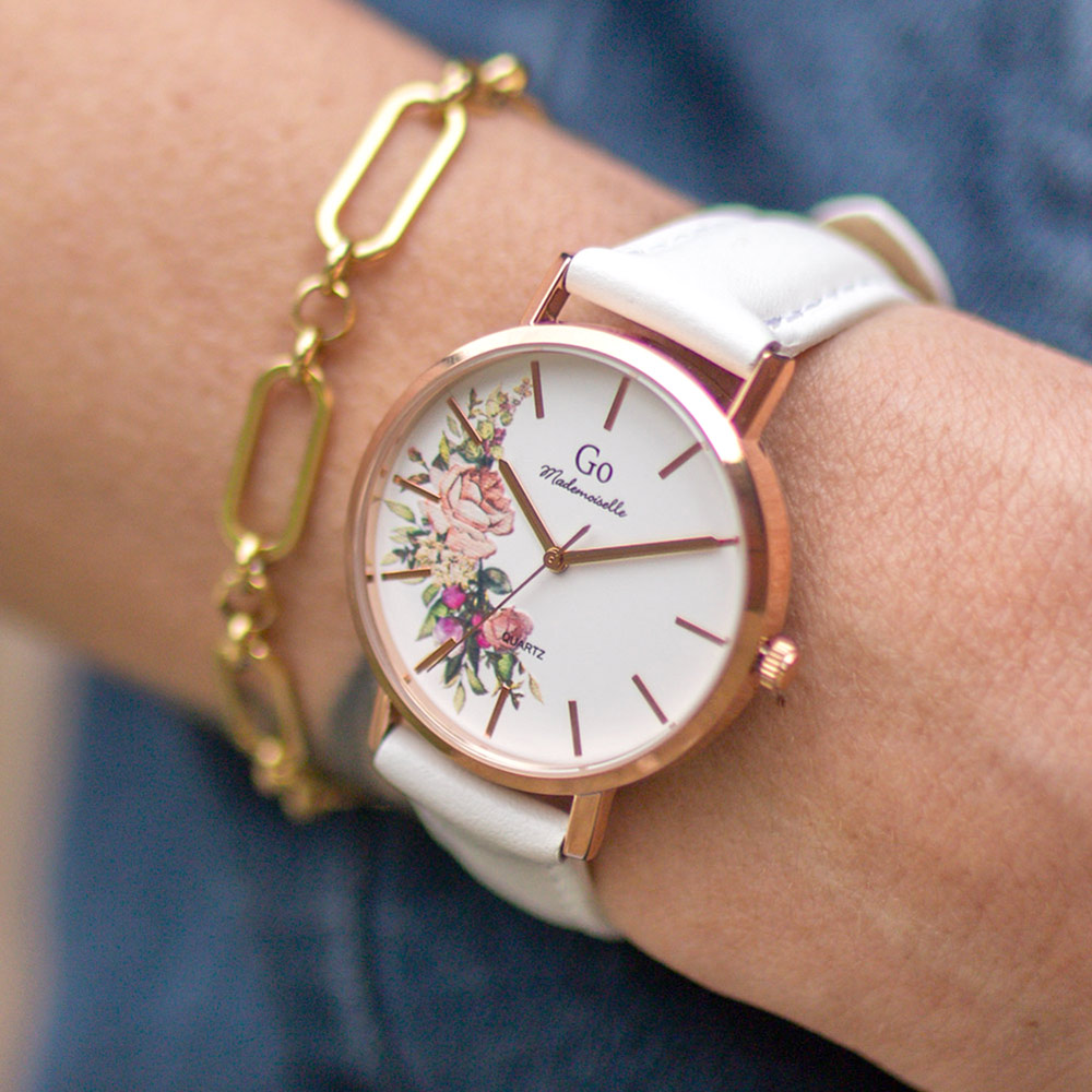 Montre Femme Boîtier Doré rose Bracelet Cuir Blanc – 699257 – Image 3