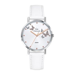 Montre Femme Boîtier Argenté Bracelet Cuir Blanc – 699346