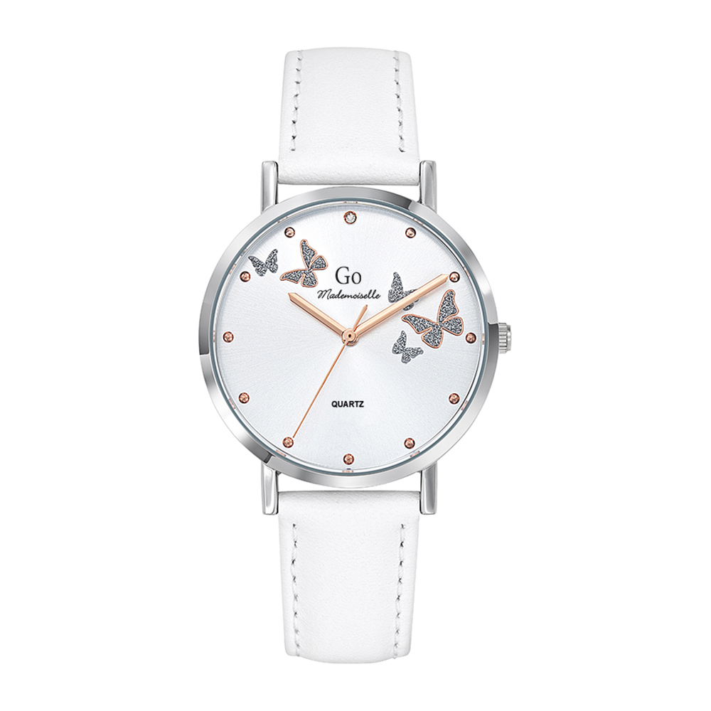 Montre Femme Boîtier Argenté Bracelet Cuir Blanc – 699346