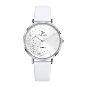 Montre Femme Boîtier Argenté Bracelet Cuir Blanc – 699354
