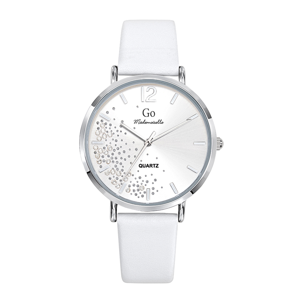 Montre Femme Boîtier Argenté Bracelet Cuir Blanc – 699354