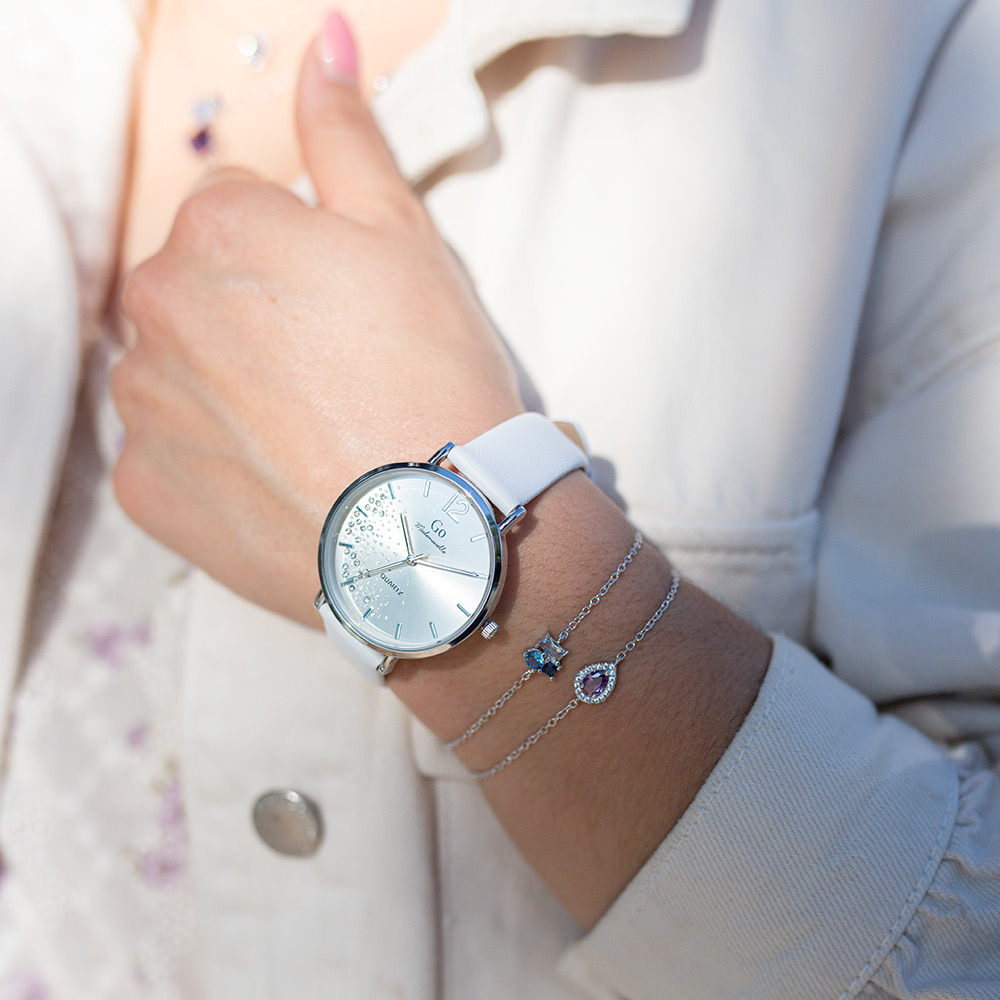 Montre Femme Boîtier Argenté Bracelet Cuir Blanc – 699354 – Image 3