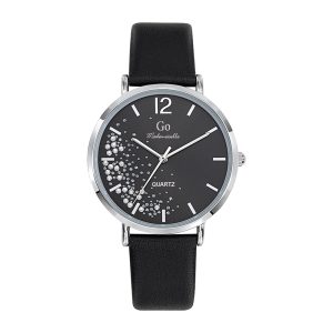 Montre Femme Boîtier Argenté Bracelet Cuir Noir – 699355