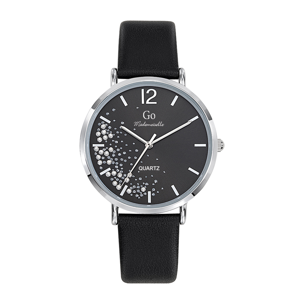 Montre Femme Boîtier Argenté Bracelet Cuir Noir – 699355