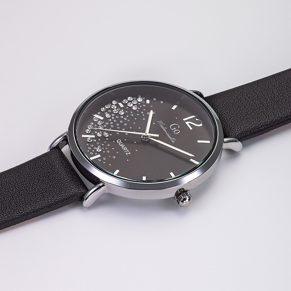 Montre Femme Boîtier Argenté Bracelet Cuir Noir – 699355 – Image 2