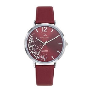 Montre Femme Boîtier Argenté Bracelet Cuir Bordeaux – 699356