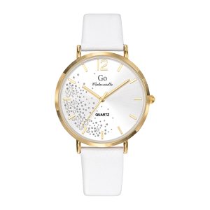 Montre Femme Boîtier Doré Bracelet Cuir Blanc – 699359
