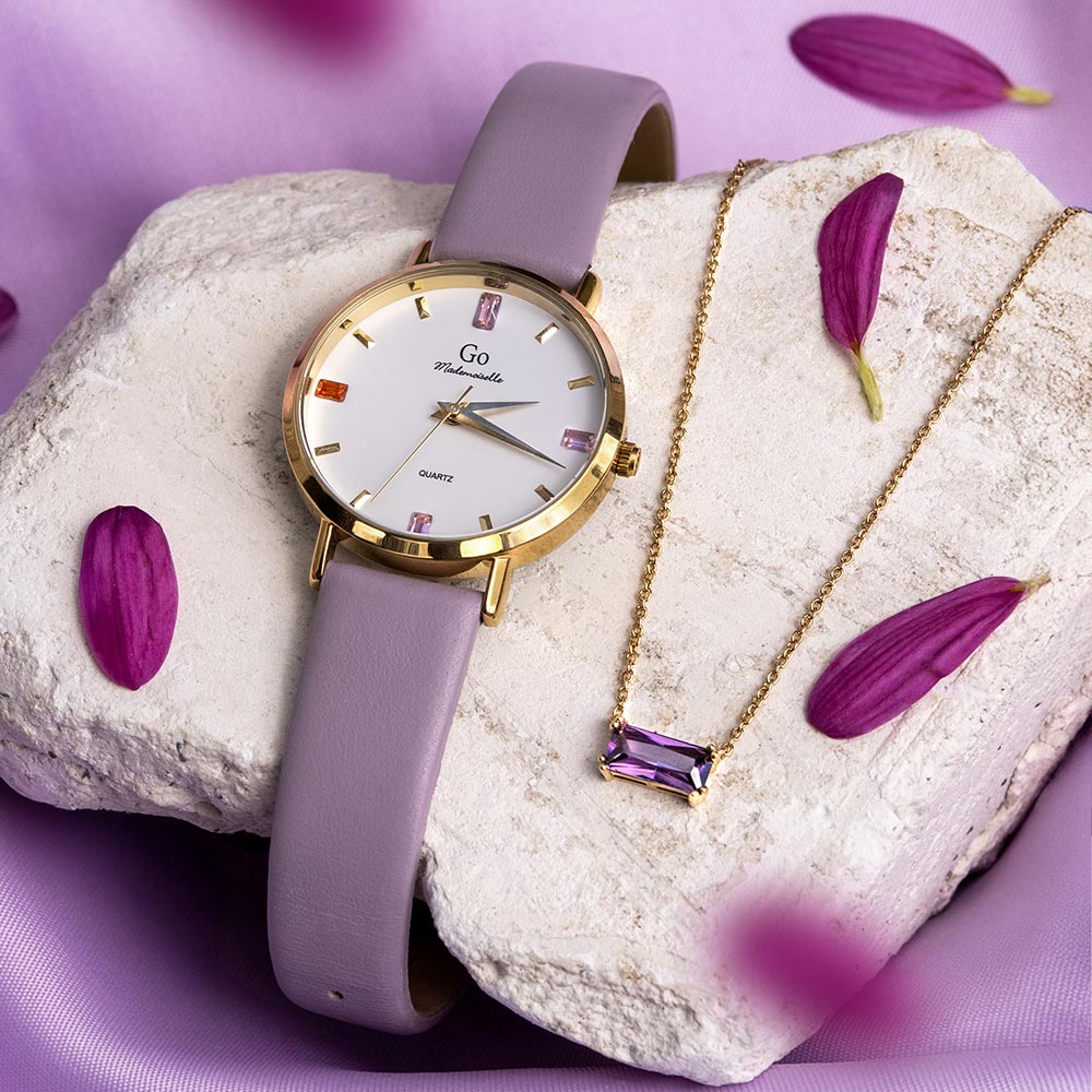 Montre Femme Boîtier Doré Bracelet Cuir Violet – 699421 – Image 3