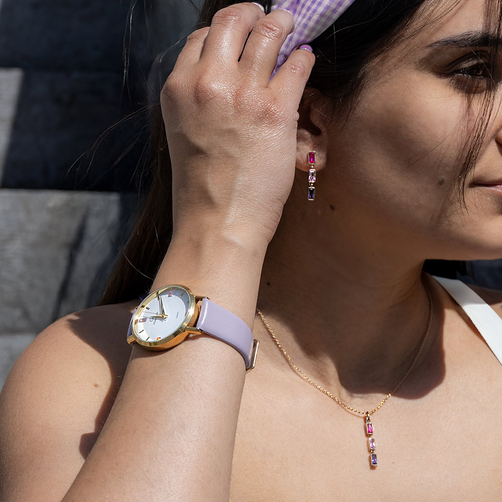 Montre Femme Boîtier Doré Bracelet Cuir Violet – 699421 – Image 4