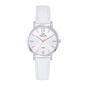 Montre Femme Boîtier Argenté Bracelet Cuir Blanc – 699478