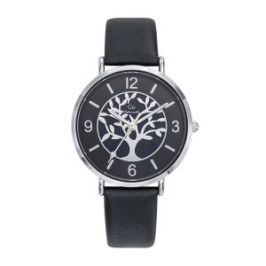 Montre Femme Boîtier Argenté Bracelet Cuir Noir – 699503