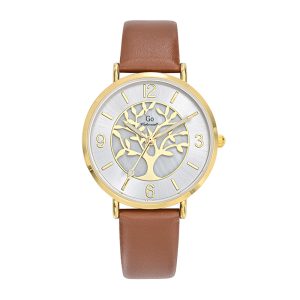 Montre Femme Boîtier Doré Bracelet Cuir Marron – 699504