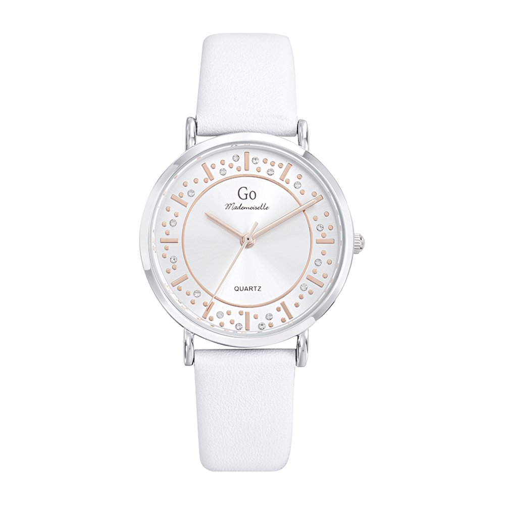 Montre Femme Boîtier Argenté Bracelet Cuir Blanc – 699529