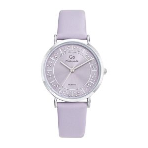 Montre Femme Boîtier Argenté Bracelet Cuir Violet – 699543