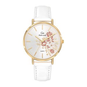Montre Femme Boîtier Doré Bracelet Cuir Blanc – 699575