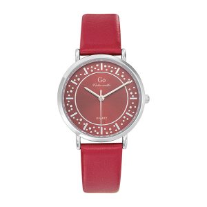 Montre Femme Boîtier Argenté Bracelet Cuir Rouge – 699592