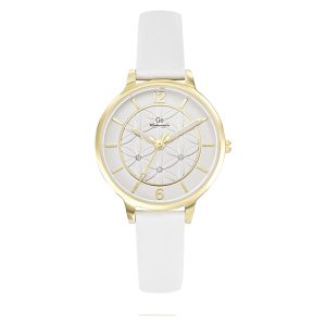 Montre Femme Boîtier Doré Bracelet Cuir Blanc – 699597