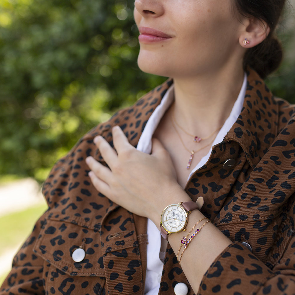 Montre Femme Boîtier Doré Bracelet Cuir Rose – 699598 – Image 3