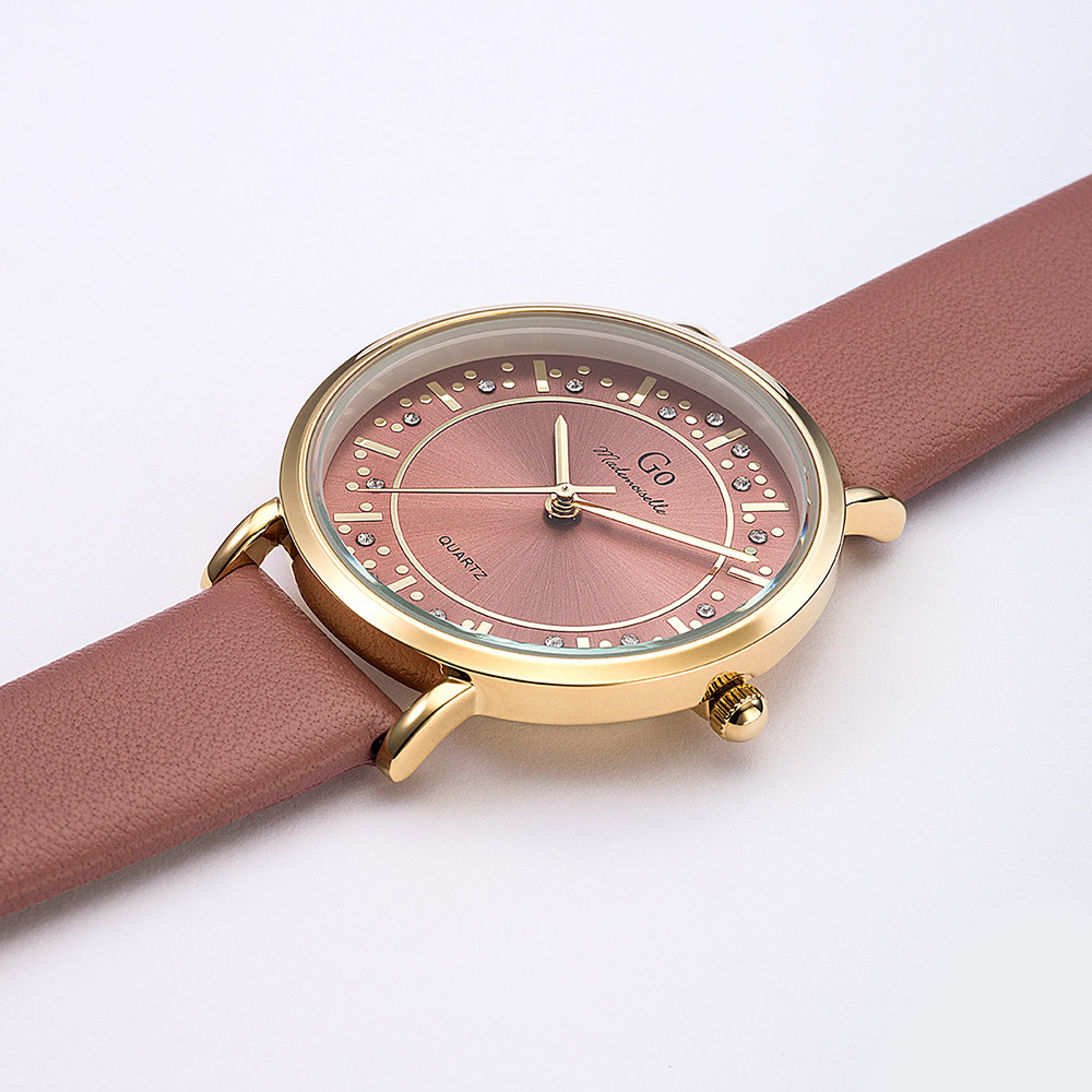 Montre Femme Boîtier Doré Bracelet Cuir Rose – 699602 – Image 2