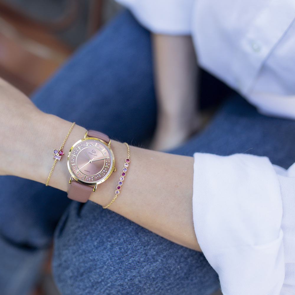 Montre Femme Boîtier Doré Bracelet Cuir Rose – 699602 – Image 3