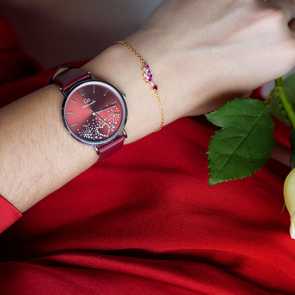 Montre Femme Boîtier Argenté Bracelet Cuir Rouge – 699605 – Image 3