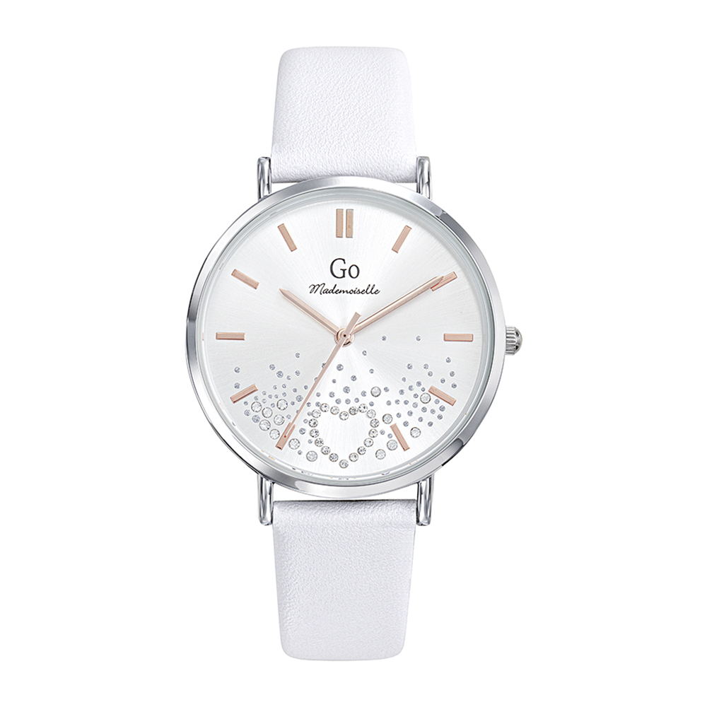 Montre Femme Boîtier Argenté Bracelet Cuir Blanc – 699606