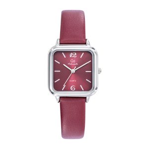 Montre Femme Boîtier Argenté Bracelet Cuir Bordeaux – 699609