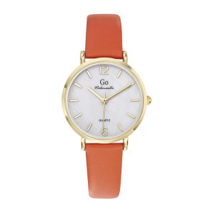 Montre Femme Boîtier Doré Bracelet Cuir Orange – 699615