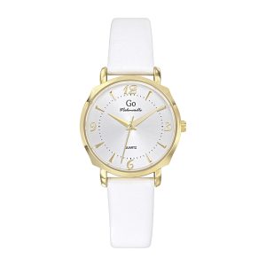 Montre Femme Boîtier Doré Bracelet Cuir Blanc – 699622