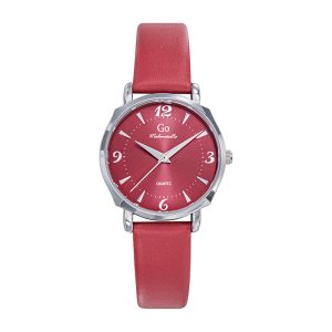 Montre Femme Boîtier Argenté Bracelet Cuir Rouge – 699623
