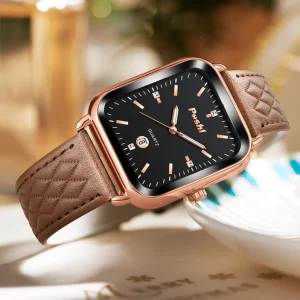 Montre carré noir doré pour femme