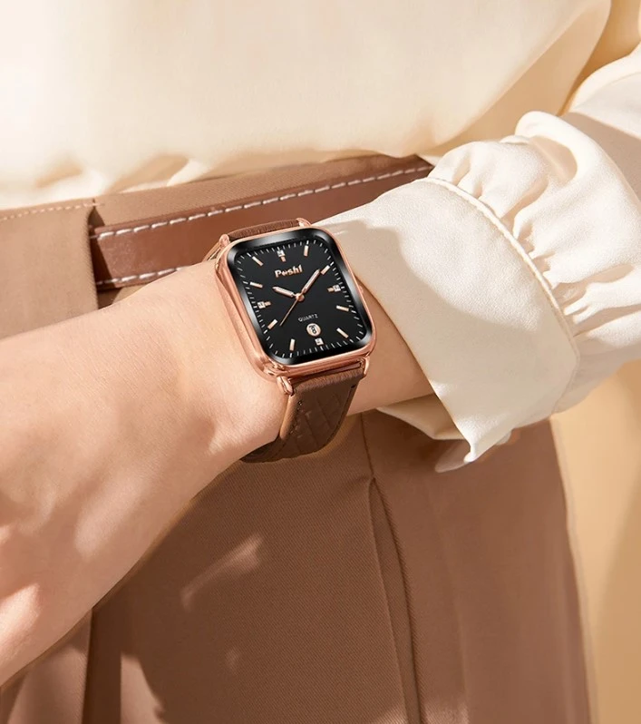 Montre carré noir doré pour femme – Image 2