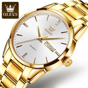 Montre homme bracelet doré cadran blanc