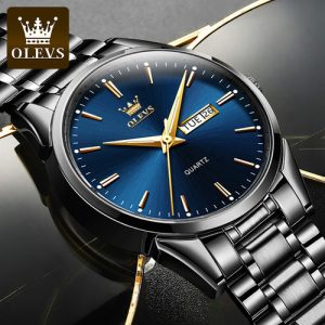 Montre homme bracelet noir et cadran bleu