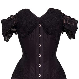 Black Longline Corset Top with Lace Cap Sleeve