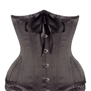 Underbust bustier satin avec dentelle et nœud avec ruban Noir