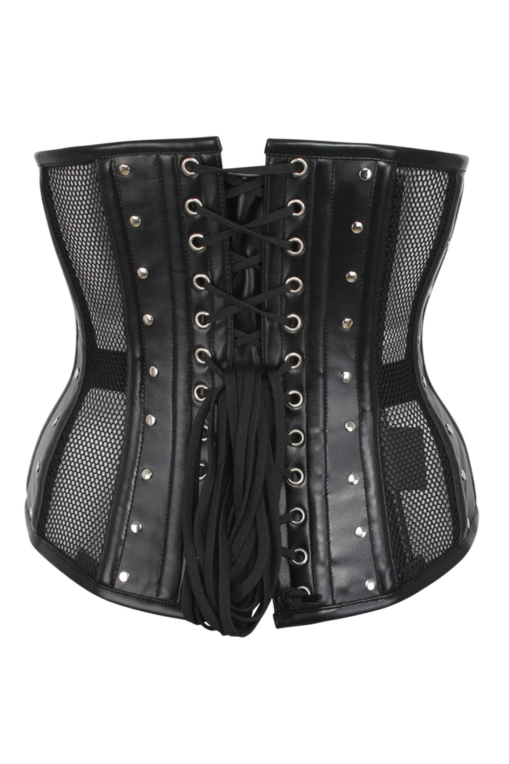 Black Mesh & PVC Front Zip Underbust Corset – Image 2