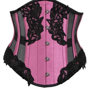 Pink Underbust Corset with Black Mesh Panels